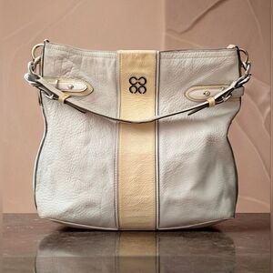 COACH COLETTE Bone and Ivory Hobo Pebbled Leather Shoulder Slouchy Zip Top Bag